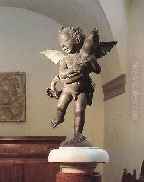 Putto with Dolphin Oil Painting by Andrea Del Verrocchio