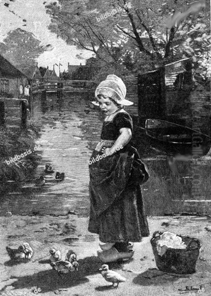 young girl by the pool Oil Painting by Edmond Louyot