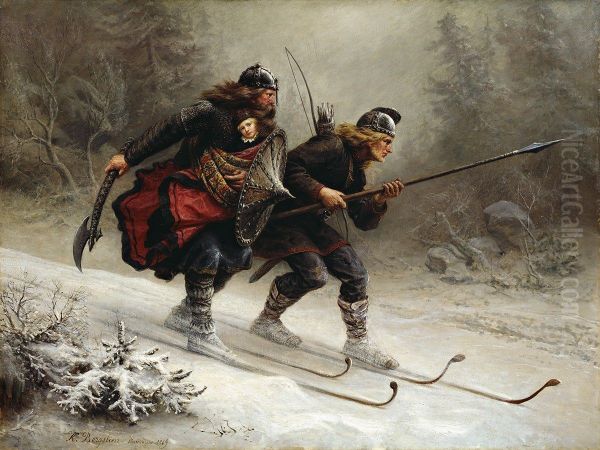 Birkebeinerne Oil Painting by Knud Larse Bergslien