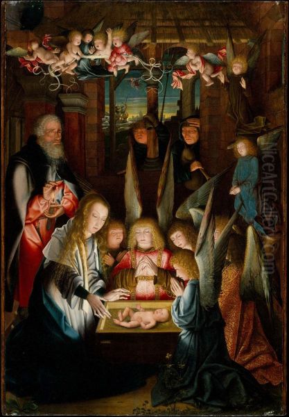 The Adoration of the Christ Child Oil Painting by Follower of Jan Joest of Kalkar