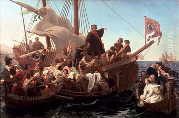 Columbus departure on the Santa Maria Oil Painting by Emanuel Gottlieb Leutze