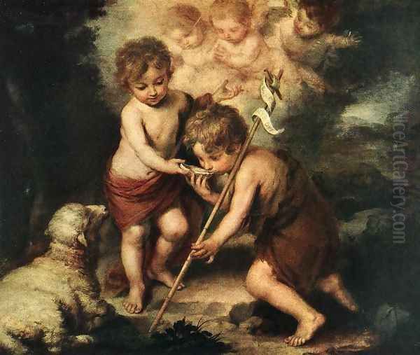 Children with Shell Oil Painting by Bartolome Esteban Murillo