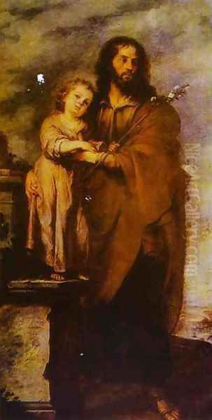 Joseph with Infant Christ Oil Painting by Bartolome Esteban Murillo