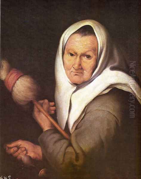 Old Woman with a Distaff Oil Painting by Bartolome Esteban Murillo