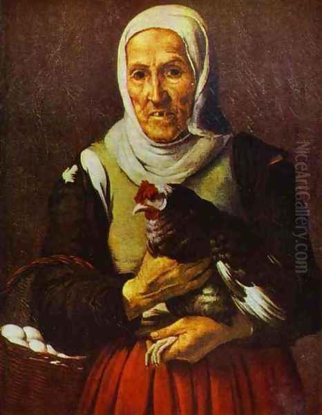 Old Woman with a Hen Oil Painting by Bartolome Esteban Murillo