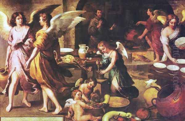 The angel's kitchen (detail) Oil Painting by Bartolome Esteban Murillo