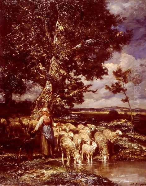 Shepherdess Oil Painting by Charles Emile Jacque