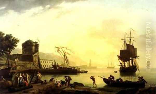 A Grand View of the Sea Shore in the Mediterranean, Enriched with Buildings Oil Painting by Claude-joseph Vernet