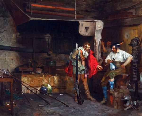 A Visit To The Armor Shop Oil Painting by Eduardo Zamacois y Zabala