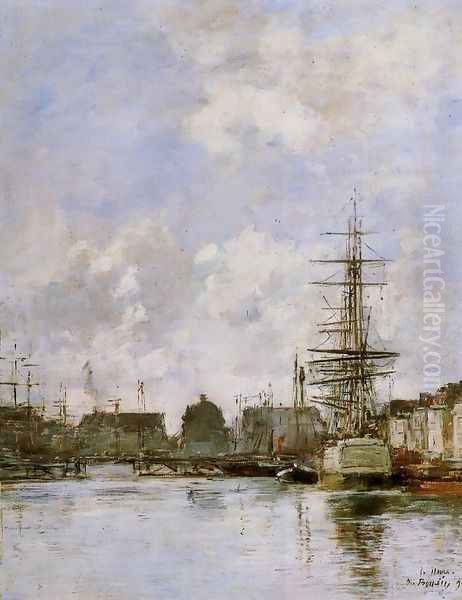 Le Havre, Le Bassin du Commerce Oil Painting by Eugene Boudin