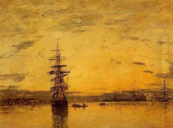 Le Havre - Bassin de l'Eure Oil Painting by Eugene Boudin