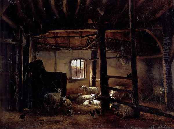 In The Stable Oil Painting by Eugene Verboeckhoven