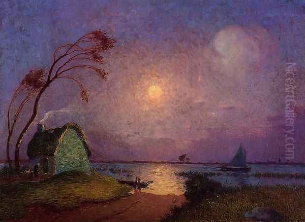 Cottage in the Moonlight in Briere Oil Painting by Ferdinand Loyen Du Puigaudeau