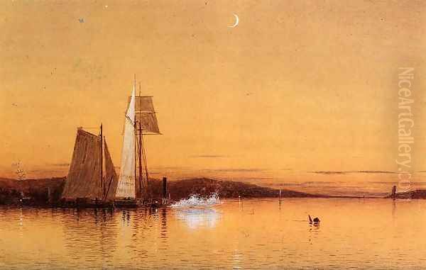 Dusk on the Hudson Oil Painting by Francis Augustus Silva