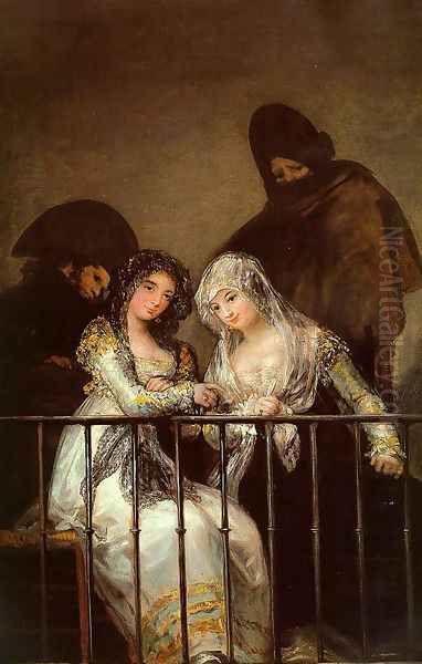 Majas On A Balcony Oil Painting by Francisco De Goya y Lucientes