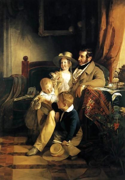 Rudolf von Arthaber with his Children Oil Painting by Friedrich Ritter von Amerling