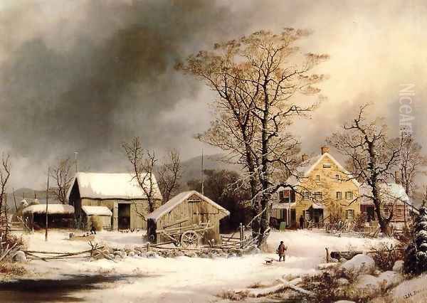 Winter in the Country, A Cold Morning Oil Painting by George Henry Durrie