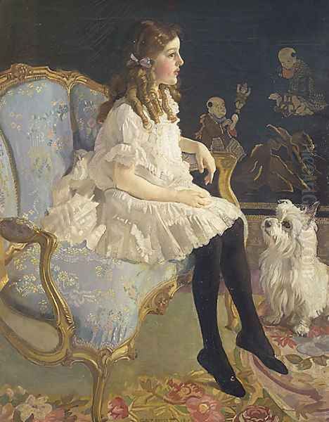 Girl with dog Oil Painting by George Lambert