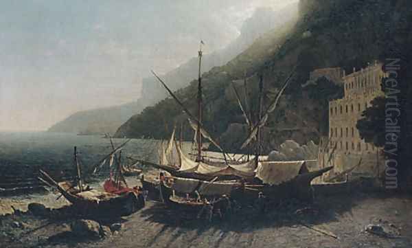 View at Amalfi, Bay of Salerno Oil Painting by George Loring Brown