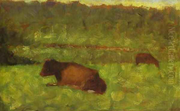 Cows in a Field Oil Painting by Georges Seurat