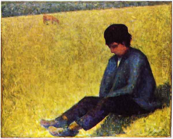 On a meadow sitting boy Oil Painting by Georges Seurat