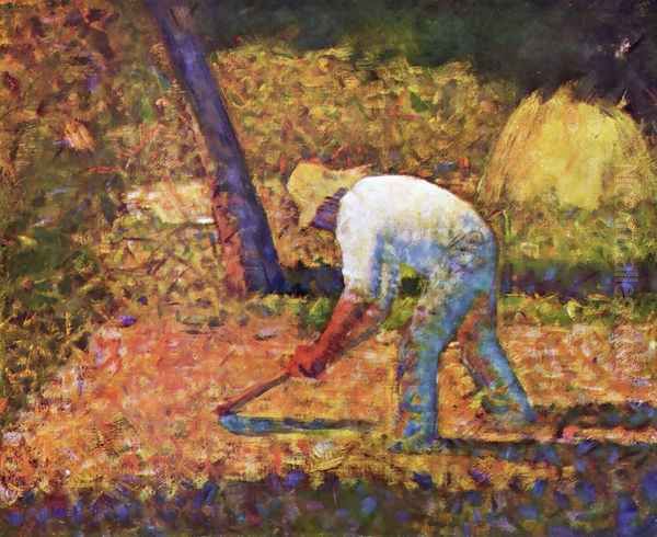 Peasant with a Hoe Oil Painting by Georges Seurat