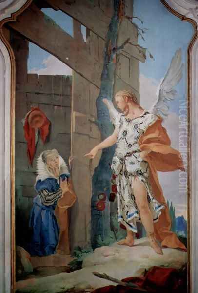 Frescoes of biblical scenes in the bishop's palace of Undine, scene, the appearance of the angel bef Oil Painting by Giovanni Battista Tiepolo