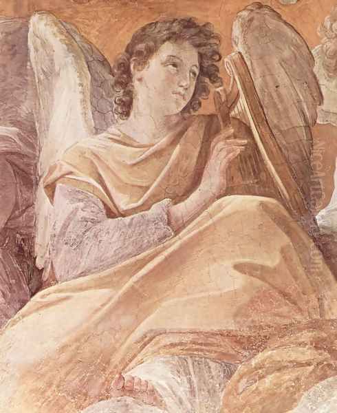 Frescoes in the Palazzo Quirinale, Cappella dell'Annunciata, vault fresco scene, the Queen of Heaven and angels pla Oil Painting by Guido Reni