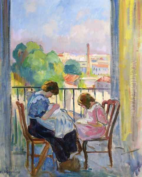 Girl Sewing at the Window Oil Painting by Henri Lebasque