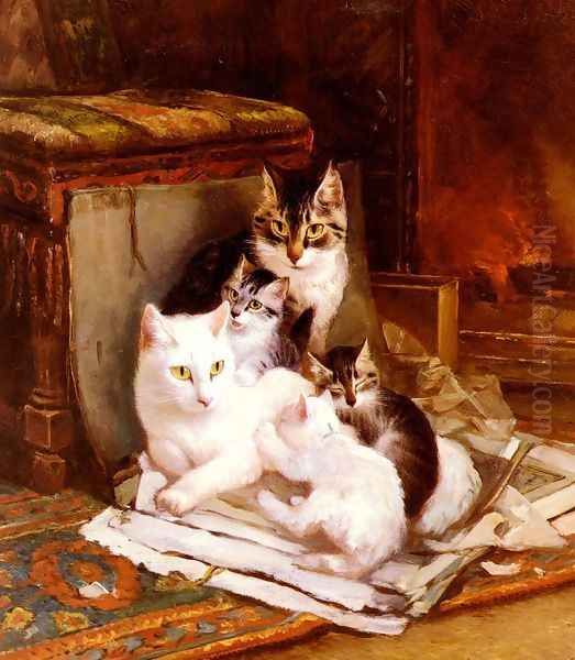 The Happy Litter Oil Painting by Henriette Ronner-Knip