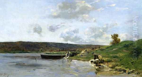 Laundresses by the Water Oil Painting by Hippolyte Camille Delpy