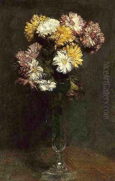 Chrysanthemums 2 Oil Painting by Ignace Henri Jean Fantin-Latour