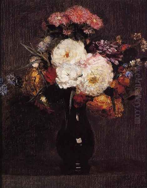 Dahlias, Queens Daisies, Roses and Corn Flowers Oil Painting by Ignace Henri Jean Fantin-Latour