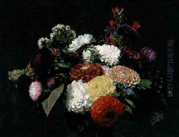 Dahlias 2 Oil Painting by Ignace Henri Jean Fantin-Latour