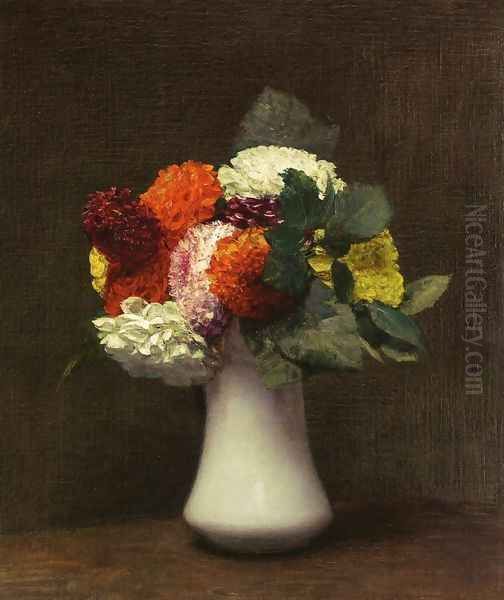 Dahlias I Oil Painting by Ignace Henri Jean Fantin-Latour