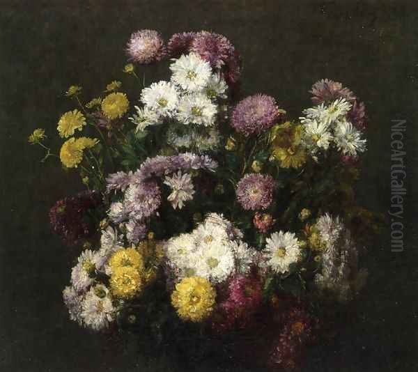 Flowers, Chrysanthemums Oil Painting by Ignace Henri Jean Fantin-Latour