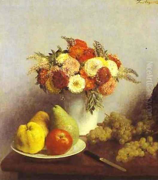 Flowers and Fruit 2 Oil Painting by Ignace Henri Jean Fantin-Latour