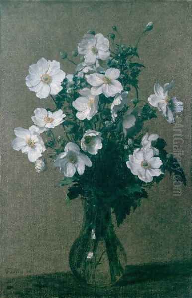 Japanese Anemones Oil Painting by Ignace Henri Jean Fantin-Latour