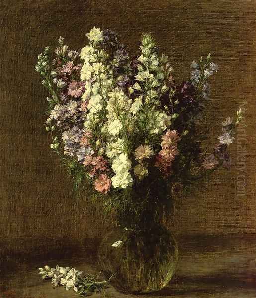 Larkspur Oil Painting by Ignace Henri Jean Fantin-Latour