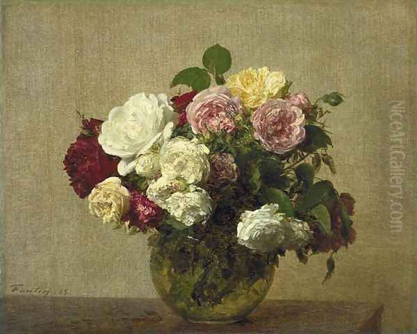 Roses 5 Oil Painting by Ignace Henri Jean Fantin-Latour