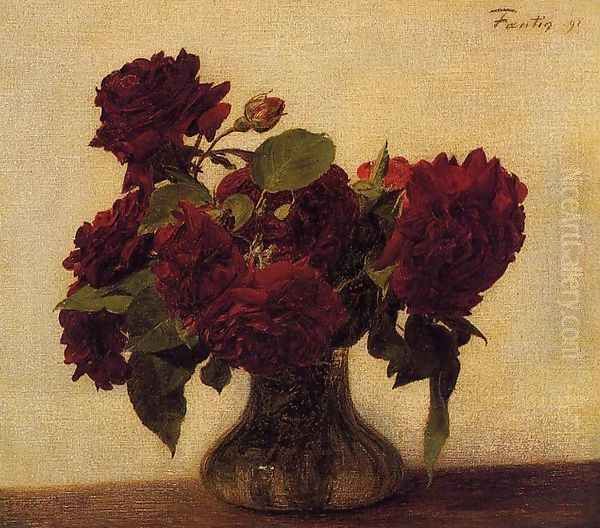 Roses foncees sur fond clair Oil Painting by Ignace Henri Jean Fantin-Latour