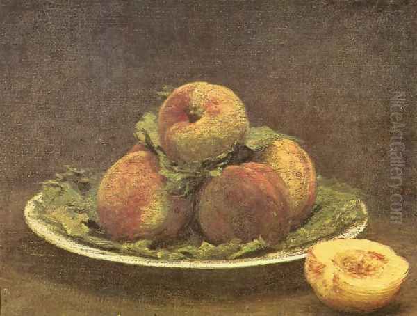 Still life with apricots Oil Painting by Ignace Henri Jean Fantin-Latour