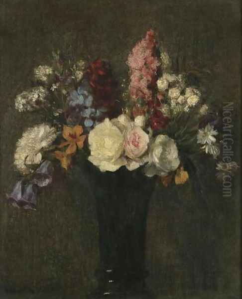 Vase de fleurs variees Oil Painting by Ignace Henri Jean Fantin-Latour