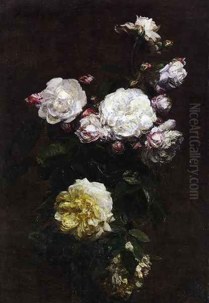 White Roses II Oil Painting by Ignace Henri Jean Fantin-Latour