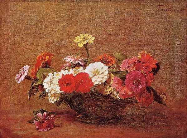 Zinnias I Oil Painting by Ignace Henri Jean Fantin-Latour