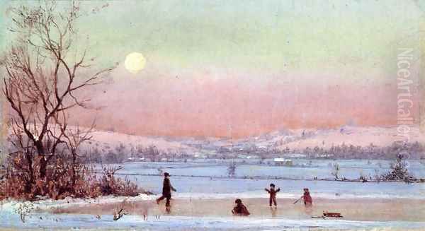 Ice Skating near Hudson Oil Painting by Jervis McEntee