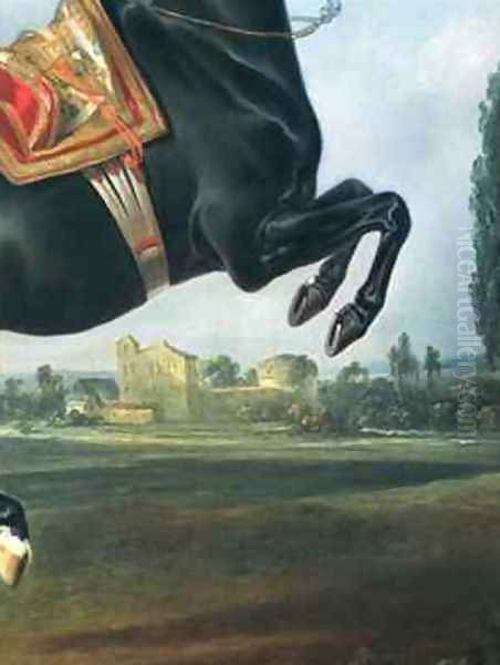 A black horse performing the Courbette Oil Painting by Johann Georg Hamilton