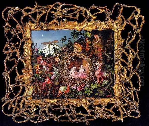 Fairies In A Bird's Nest Oil Painting by John Anster Fitzgerald