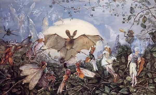 Fairy Hordes Attacking A Bat Oil Painting by John Anster Fitzgerald