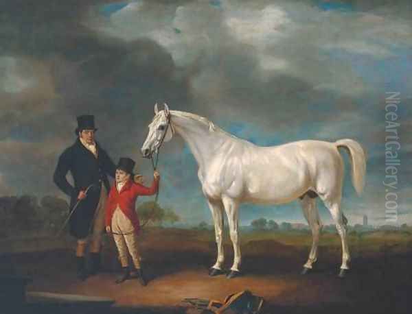 Mr Powell and his Son, with Norton, a Grey Hunter Oil Painting by John Snr Ferneley